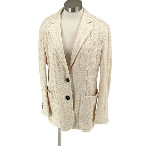 Fortela Womens Two Button Notch Lapel Long Sleeve Knit Blazer Cream Size 10 US 4 - Picture 2 of 13